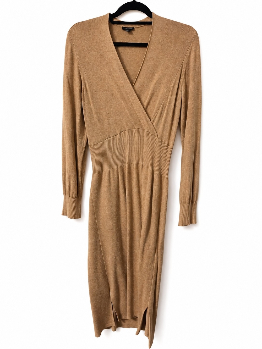 Ann Taylor Camel Wrap-Style Knit Midi Dress
